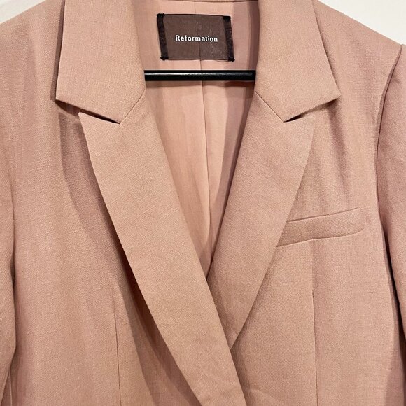 New Reformation Verano 100% Linen Blazer Dusty Pink Medium $248 - Picture 4 of 9